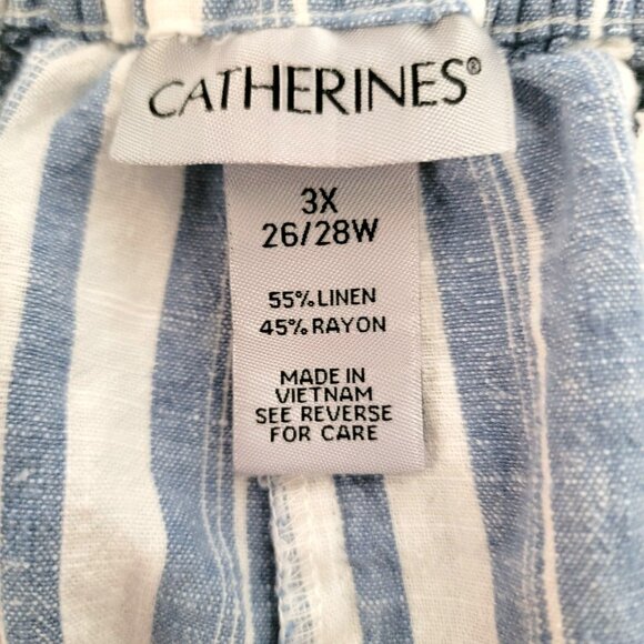 Catherines Womens Casual Pants Elastic Waist Plus Size 3X Blue White Linen Blend - Picture 3 of 12